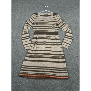 Peruvian Connection Sicuani Baby Alpaca Sweater Dress Women Medium Brown Stripe